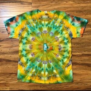 Green and Orange Yellow Ice Dye T Shirt Unisex L